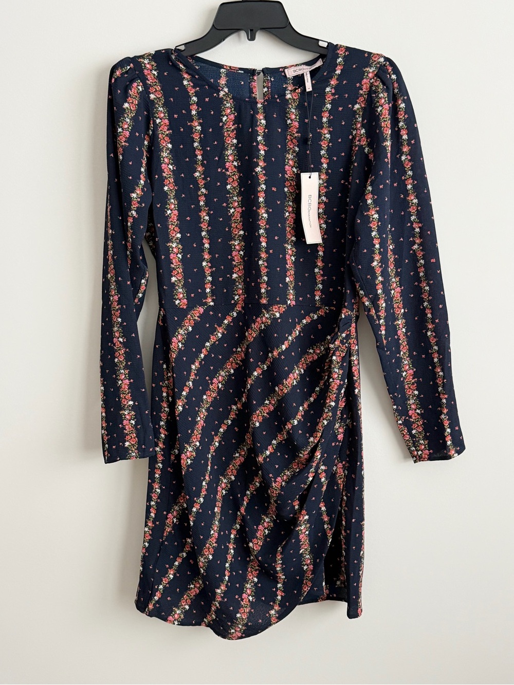 BCBGeneration Garden Faux Wrap Puff Sleeve Tulip Mini Dress Medium NWT